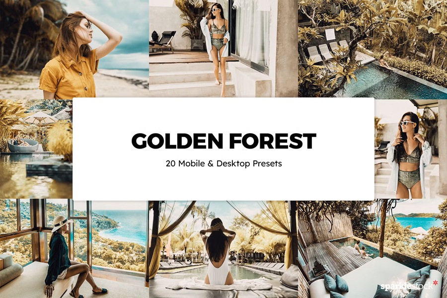 金黄色调森林旅行摄影后期Lightroom预设及电影调色LUT预设 20 Golden Forest Lightroom Presets & LUTs 插件预设 第1张