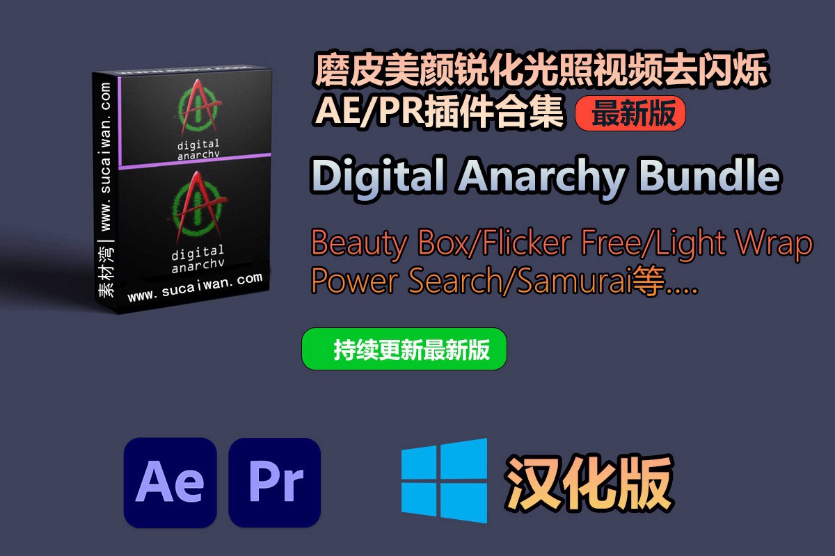 【持续更新】AE/PR插件：磨皮美颜锐化光照视频去闪烁AE/PR插件合集 Digital Anarchy Bundle 2023.9 Win汉化版 , 第1张