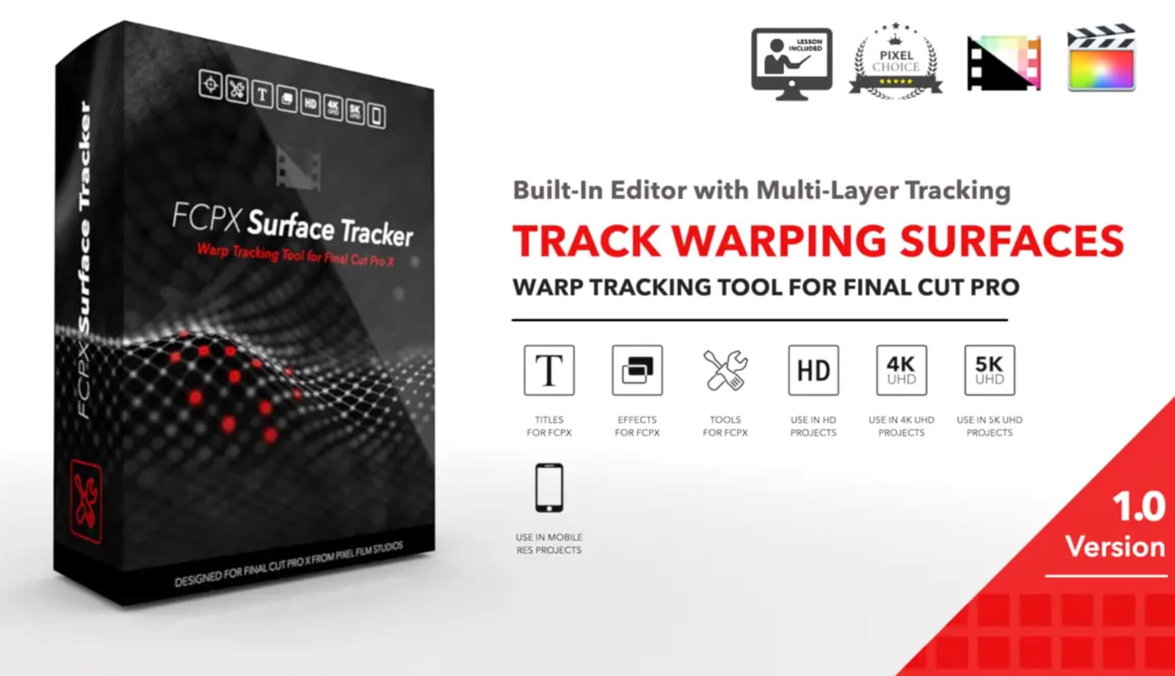 FCPX插件：运动扭曲表面添加贴图工具 自动表面跟踪器 Pixel Film Studios – FCPX Surface Tracker . 第1张