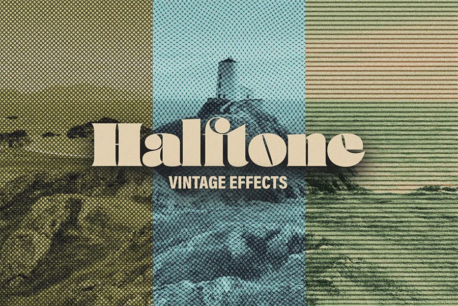 复古半色调半调图片照片杂志印刷特效PSD样机 HALFTONE VINTAGE EFFECTS , 第1张