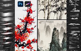 300+国画古风装饰元素PS+Procreate笔刷套装