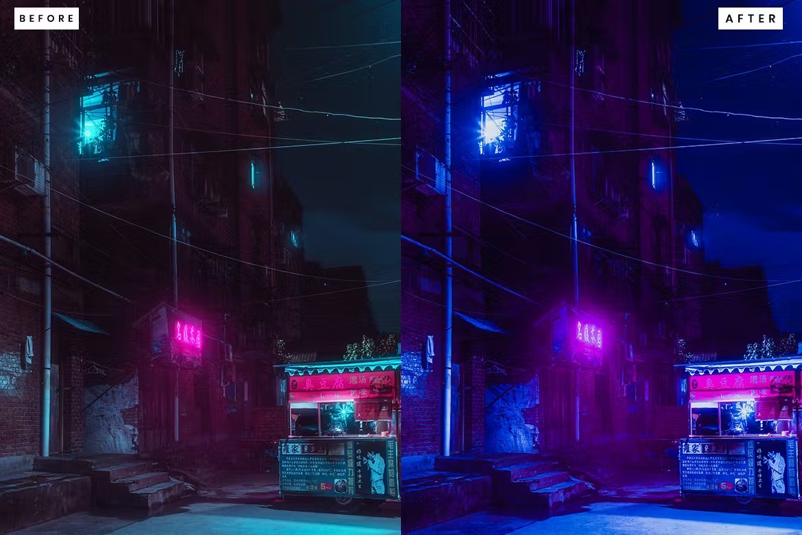 赛博朋克城市灯光摄影后期调色Lightroom预设 Lightroom Presets für Cyberpunk City 插件预设 第3张