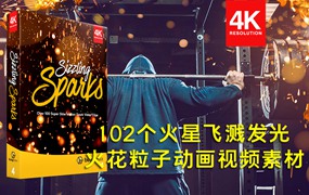 BusyBoxx 102个火星飞溅发光火花四射粒子动画4K视频素材 Sizzling Sparks