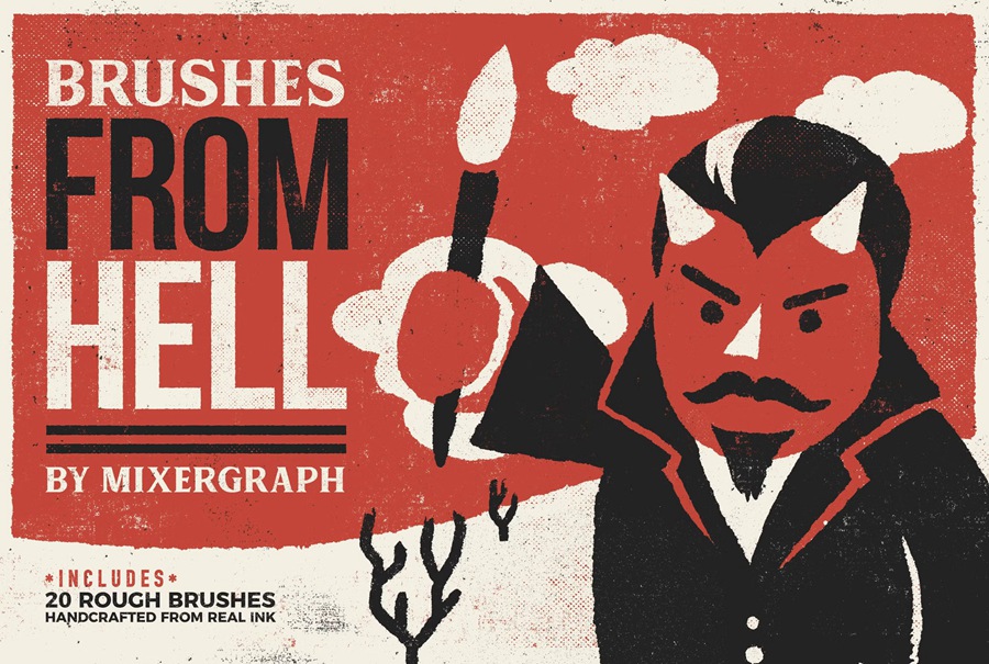 Mixergraph Brushes From Hell 复古仿旧印刷模拟粗糙纹理外观Photoshop笔刷 , 第1张