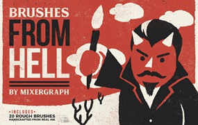 Mixergraph Brushes From Hell 复古仿旧印刷模拟粗糙纹理外观Photoshop笔刷