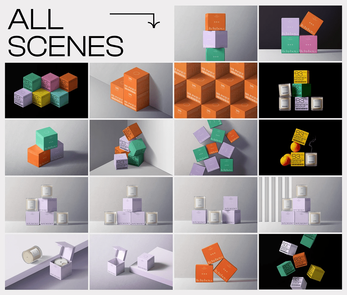 18款正方形蜡烛香薰盲盒产品包装设计贴图ps样机素材场景展示效果 Itchy - Box & Candle mockups , 第2张
