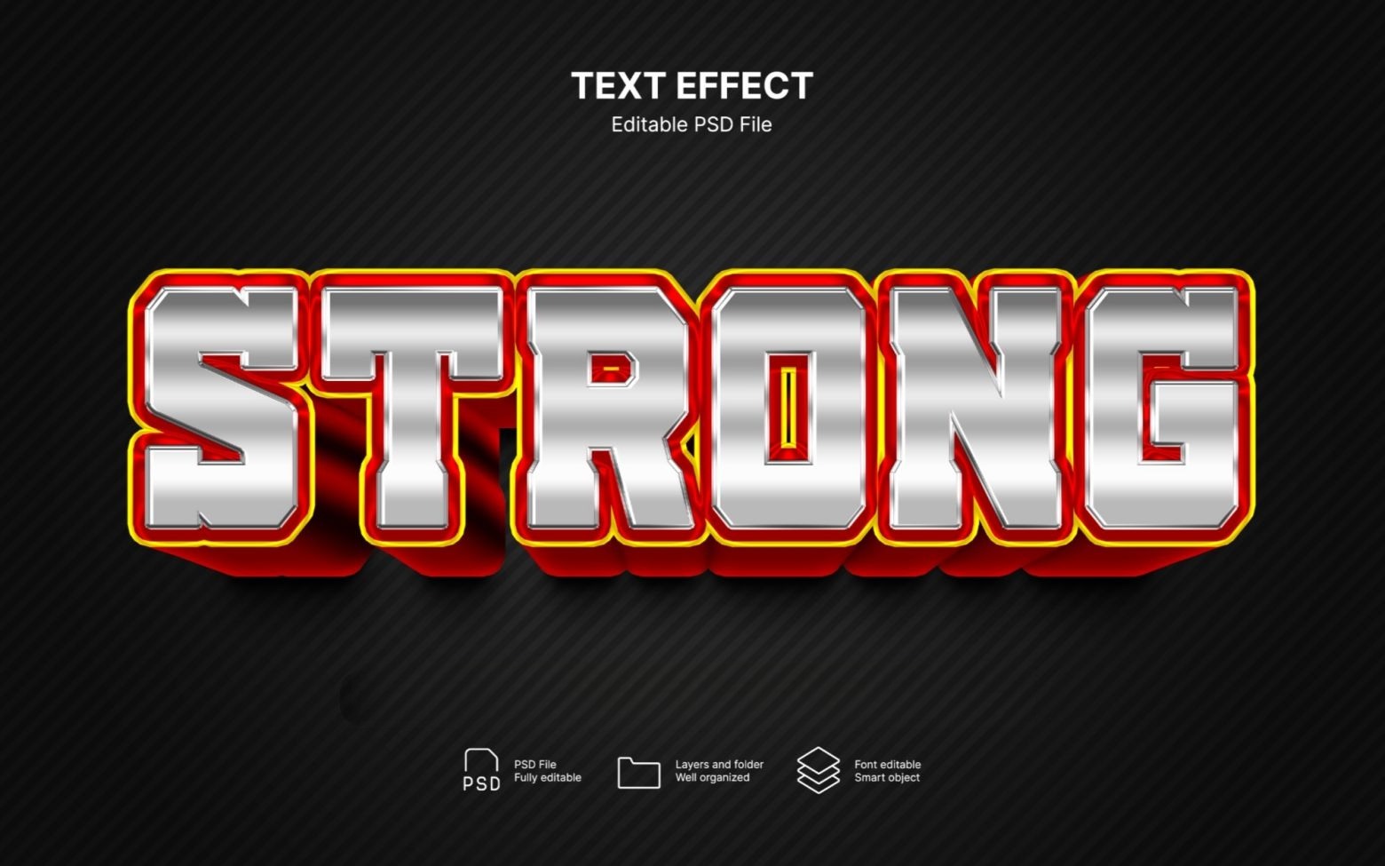 10款3D立体金属镀铬工业风文本标题logo徽标特效PSD样机套装Strong text effect set , 第2张