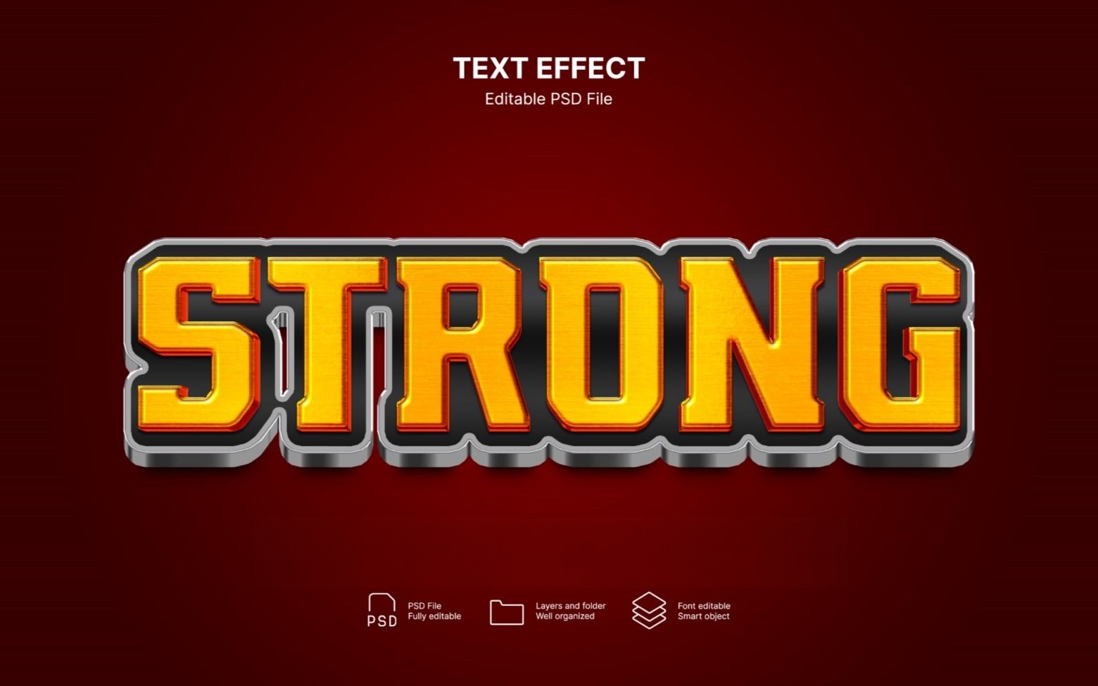 10款3D立体金属镀铬工业风文本标题logo徽标特效PSD样机套装Strong text effect set , 第3张