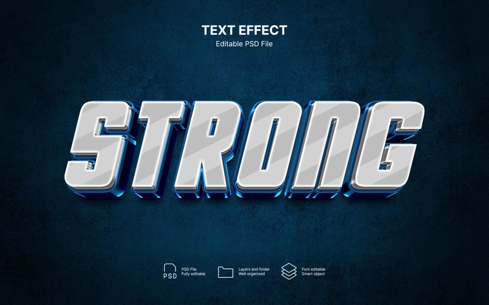 10款3D立体金属镀铬工业风文本标题logo徽标特效PSD样机套装Strong text effect set , 第4张