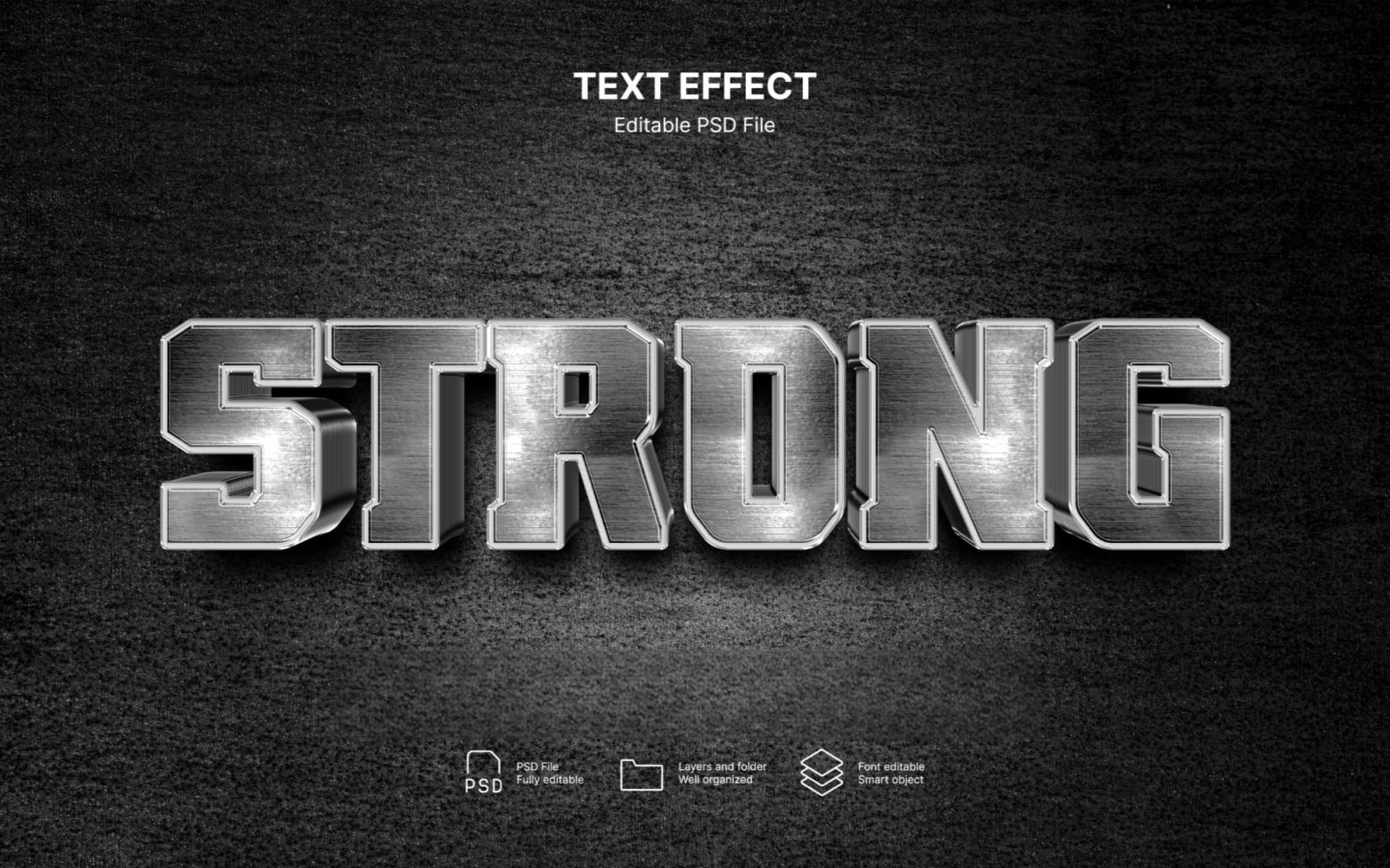 10款3D立体金属镀铬工业风文本标题logo徽标特效PSD样机套装Strong text effect set , 第5张