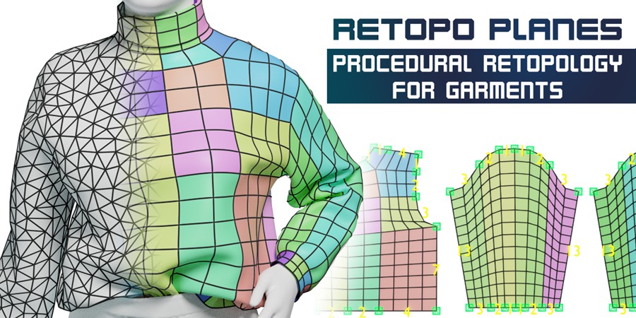 Blender插件 Retopo Planes V1.0 布料衣服模型重拓扑工具 , 第1张