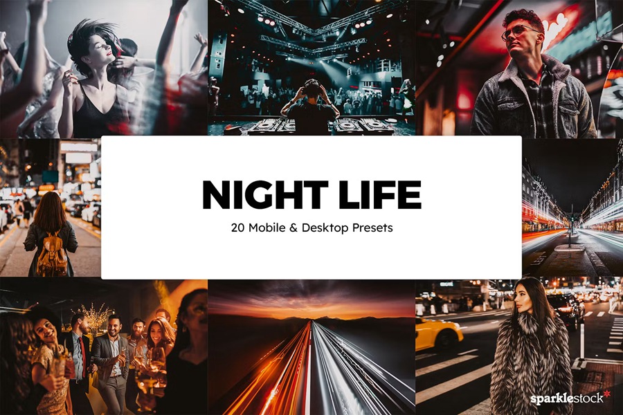 城市夜晚生活派对摄影后期Lightroom预设及电影调色LUT预设 20 Night Life Lightroom Presets und -LUTs 插件预设 第1张