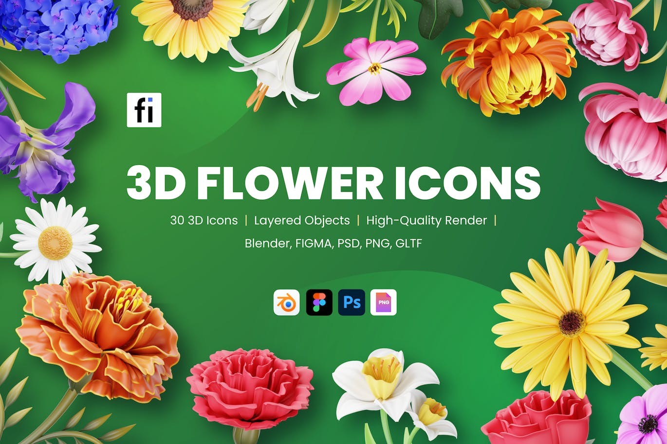 30款高级花卉花朵3D插画插图图标Icons设计BLEND_PNG_FIG_PSD格式素材 图标素材 第1张