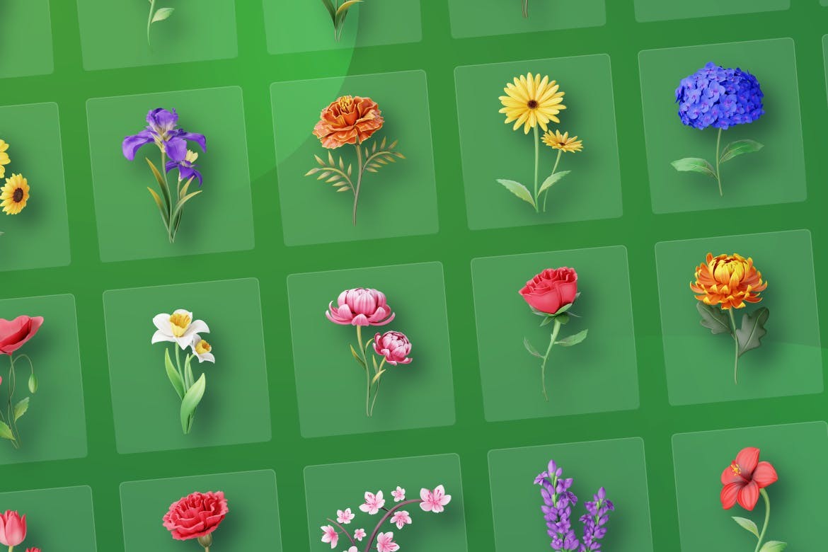 30款高级花卉花朵3D插画插图图标Icons设计BLEND_PNG_FIG_PSD格式素材 图标素材 第3张
