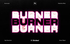 复古燃烧扭曲失真霓虹波浪夜店文本标题logo徽标特效PSD样机Burner Distortion Text Effect