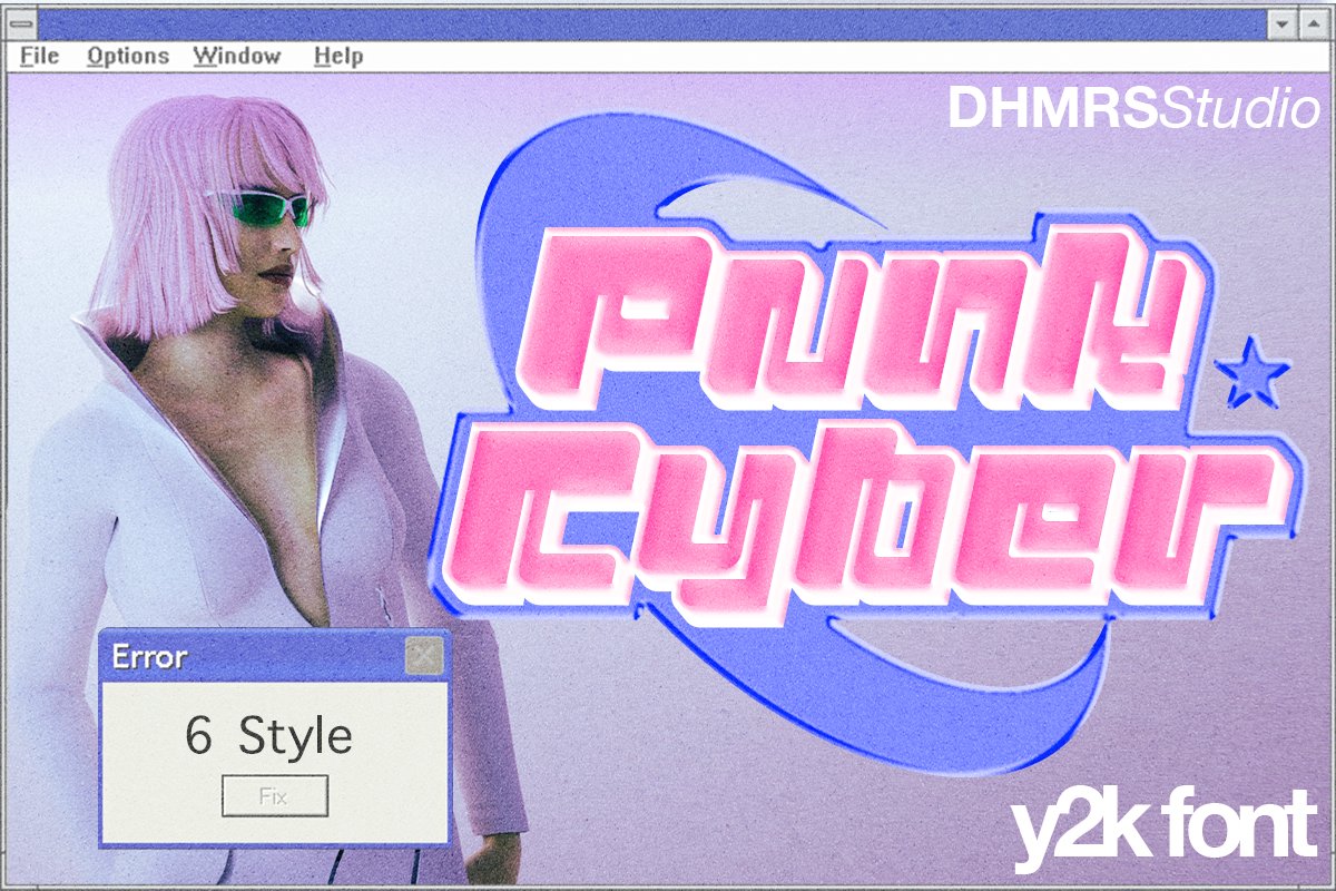 潮流Y2K千禧年亚文化赛博朋克复古氛围英文装饰字体 Punk Cyber - Y2K Family Fonts 设计素材 第2张