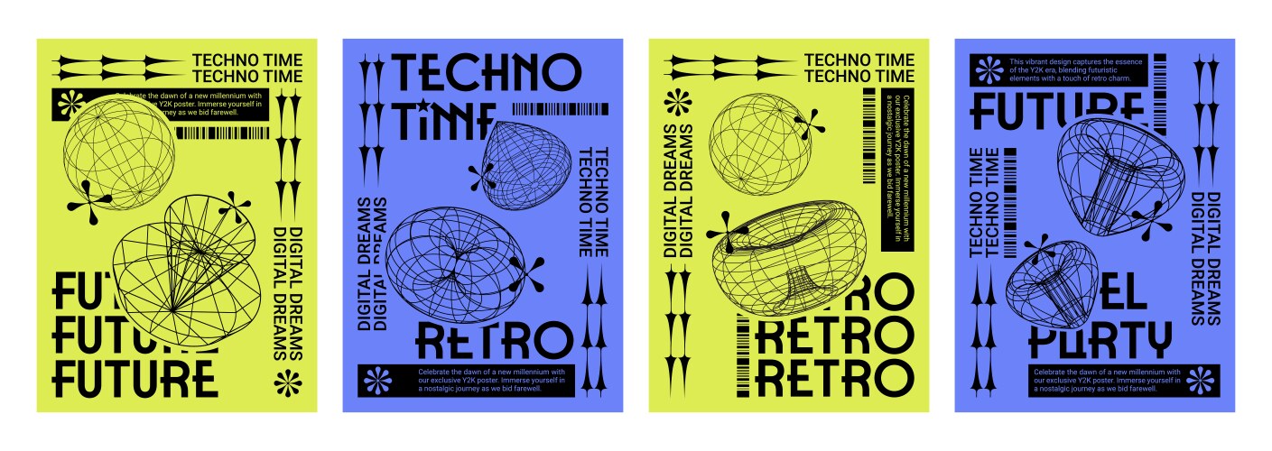 250+复古趣味Y2K千禧风赛博科技未来HUD海报插画排版设计EPS矢量分层源文件独家精选合集Y2k Style Poster Design Template Set , 第30张