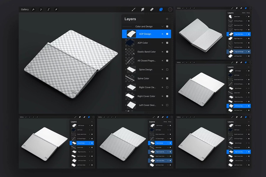 5款时尚办公用品笔记本记事本设计展示贴图效果图iPad Procreate样机模板 5 Mockups of Notebook with Band and Hard Cover for Procreate , 第7张