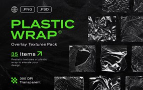 35款褶皱撕裂透明的透明塑料保鲜膜纹理PNG免抠图设计素材 Plastic Wrap Overlay Textures Pack