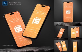 6款工业风黑色苹果iPhone 15 Pro屏幕演示效果图PS展示样机模板 6 iPhone 15 Pro Max Mockups