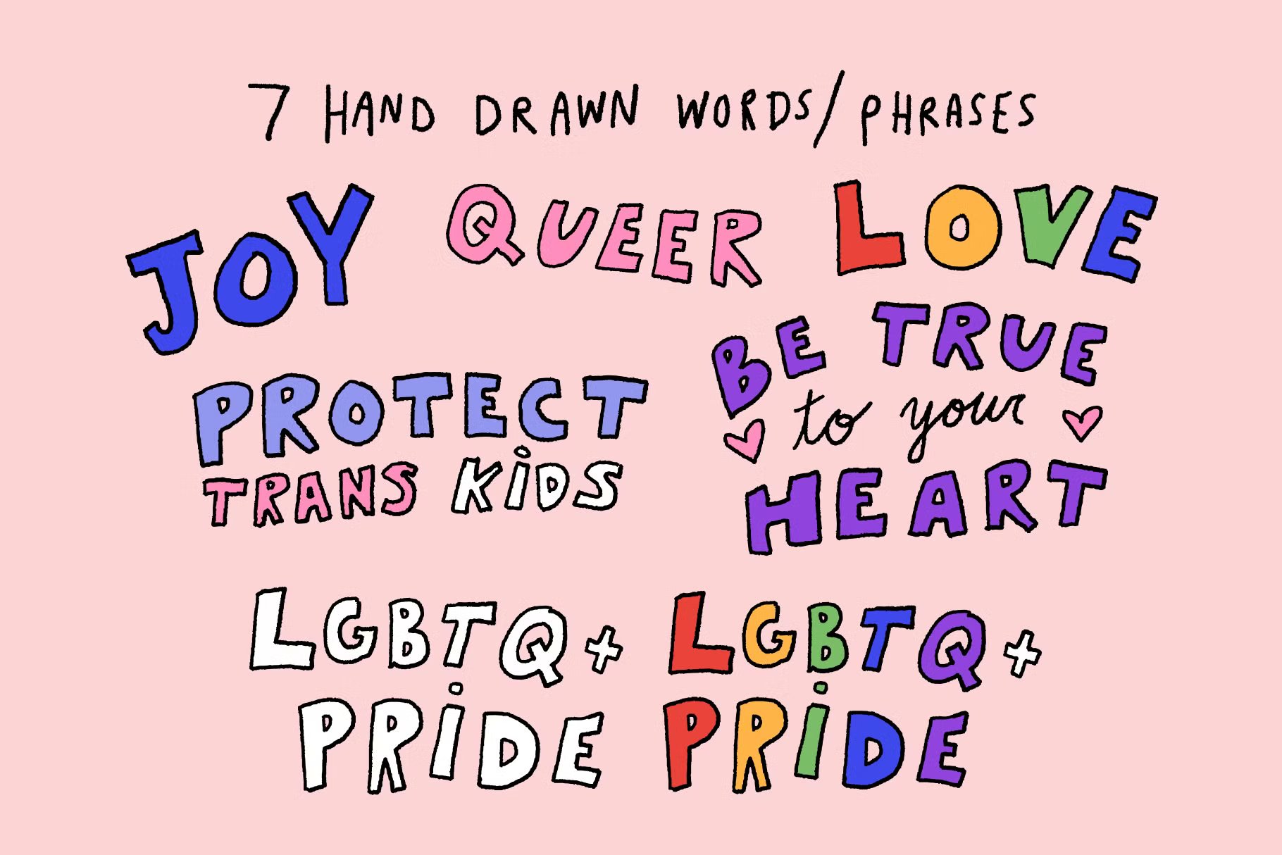 手绘插画艺术彩虹墨镜爱心英文字卡通人物装饰拼贴元素 Queer Joy | LGBTQ+ Pride Graphics , 第2张