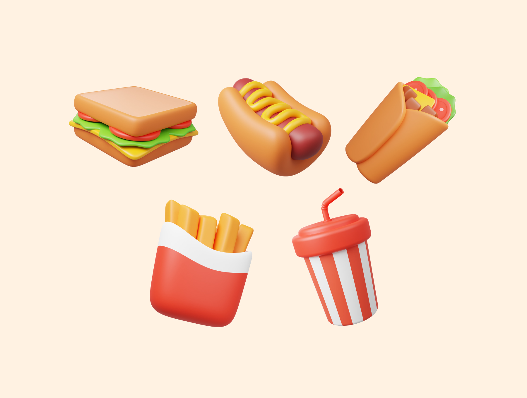 10款卡通趣味饮料美食汉堡3D插画图标Icons设计素材包 Food and Drink 3D Icon Pack , 第5张