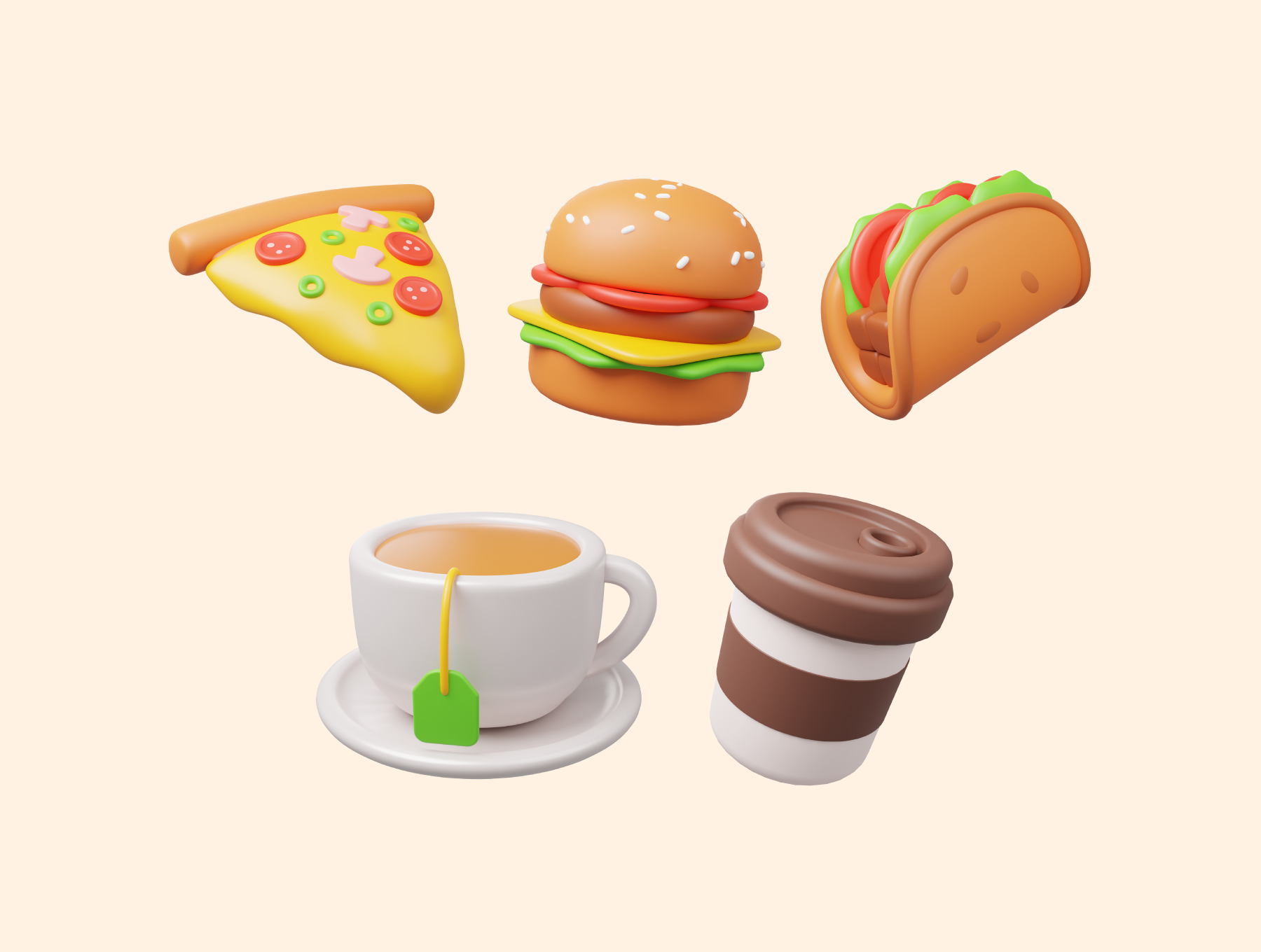 10款卡通趣味饮料美食汉堡3D插画图标Icons设计素材包 Food and Drink 3D Icon Pack , 第6张