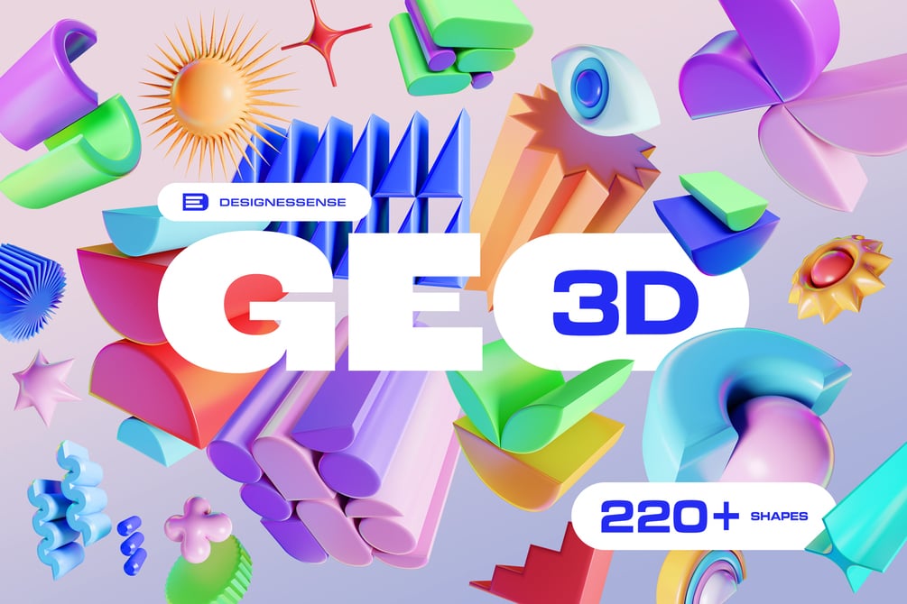 高质量卡通创意充满童趣3D立体抽象几何形状素材大合集 GEO/3D 220+ Colorful Objects 图片素材 第1张