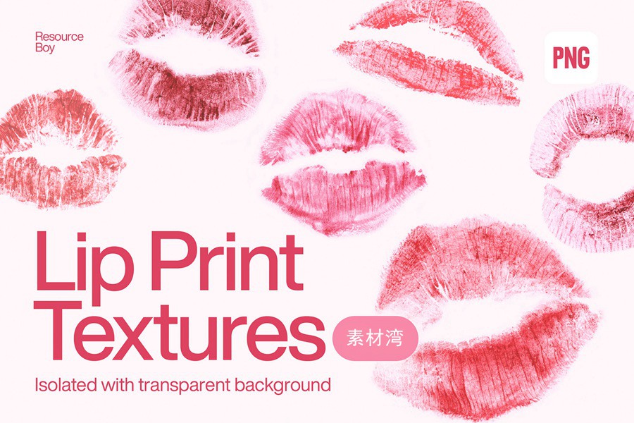 高质量唇彩口红唇印纹理PNG素材合集包 100+ Lip Print Textures 图片素材 第1张