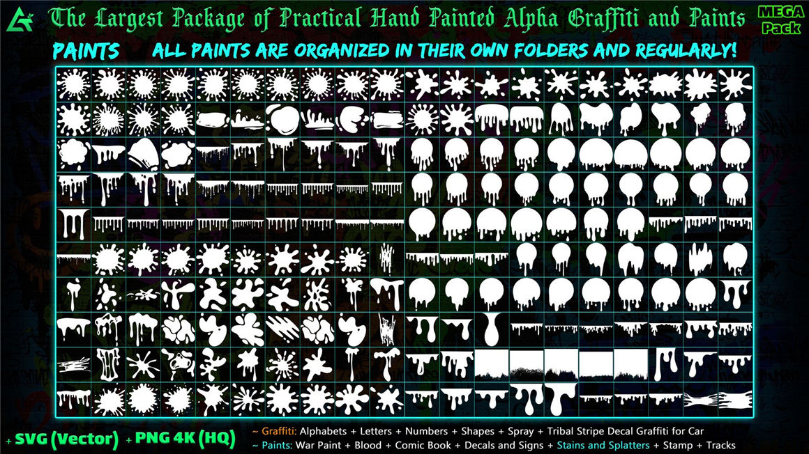 ARTSTATION 1850个嘻哈创意4K手绘字母数字形状喷雾涂鸦油漆贴花元素包 1850 Hand Painted Alpha Graffiti, Paints & Decals (MEGA Pack) – Vol 12 . 第6张
