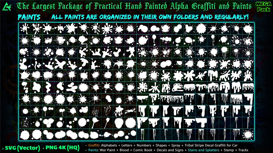 ARTSTATION 1850个嘻哈创意4K手绘字母数字形状喷雾涂鸦油漆贴花元素包 1850 Hand Painted Alpha Graffiti, Paints & Decals (MEGA Pack) – Vol 12 . 第13张