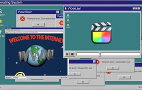 FCPX插件：复古美学WIN95旧计算机窗口进度条提示页弹窗文字闪烁效果
