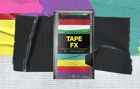 Tropic colour 300个嘻哈复古6K扫描红黑灰黄警示胶带音乐MV短片视频PNG素材 TAPE FX