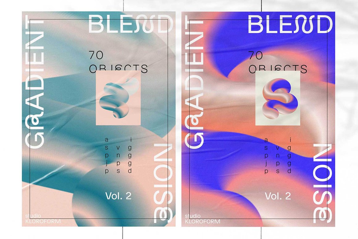 KLOROFORM 70个彩色时髦动态渐变扭曲混合模糊噪点效果海报封面设计元素 Gradient Blend Noise Vol. 2 图片素材 第18张