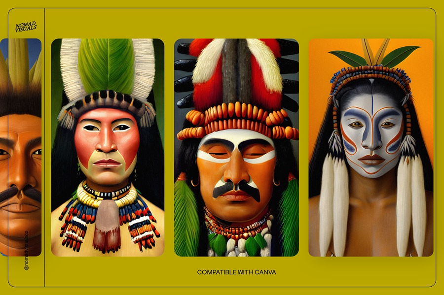 100款高质量古代原始部落土著少数民族人物半身肖像插画图片素材 Portraits Vol.04 图片素材 第20张