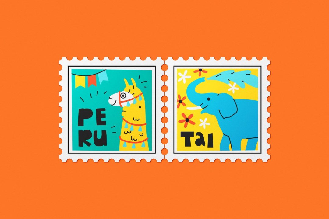 5款方形邮票印花图案设计展示效果图PS智能贴图样机模板素材 Square Stamps Mockup Set , 第3张