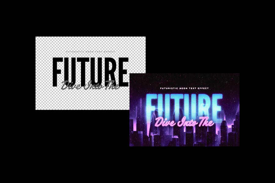 未来复古赛博朋克电影海报标题LOOG设计PS特效样机模板 Futuristic Neon Text Effect , 第2张