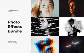 潮流复古怀旧素描油画半色调故障特效照片处理效果合辑 30 Hip Photo Effects Bundle