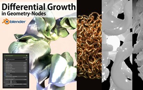 Blender几何节点（Geometry Nodes）差异增长运行模拟工程文件模型 Differential Growth (Blender Geometry-Nodes) for Blender