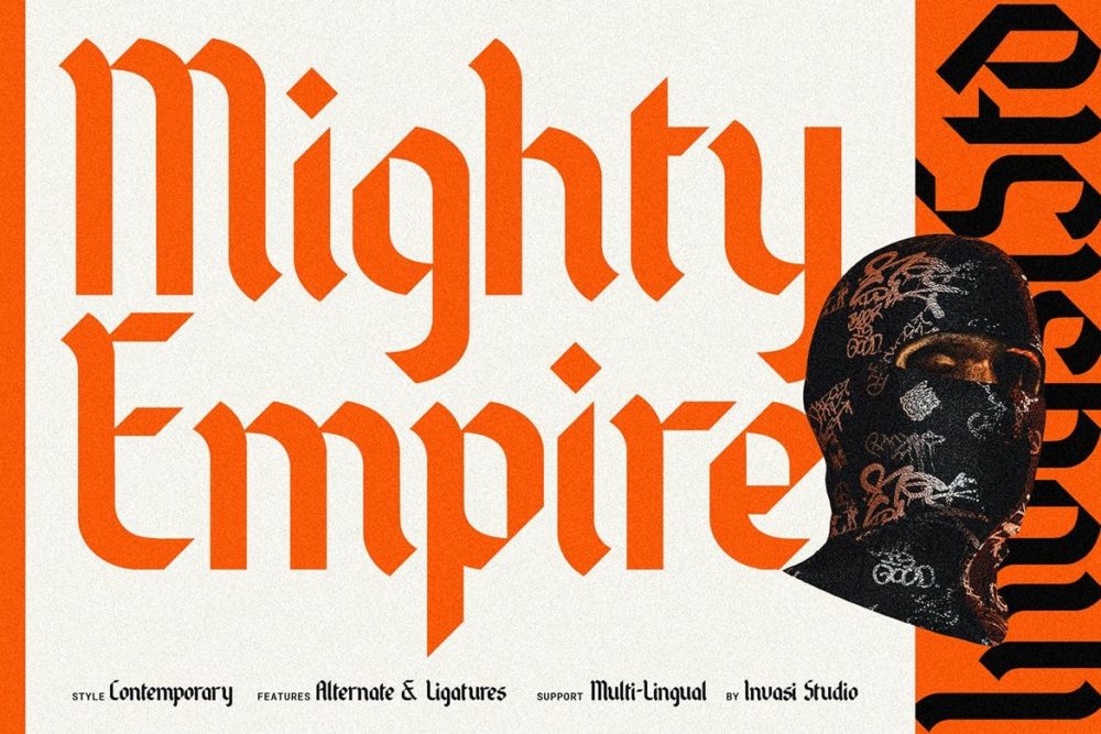 时尚复古品牌海报徽标设计无衬线英文字体安装包 Mighty Empire – Modern Blackletter 设计素材 第1张