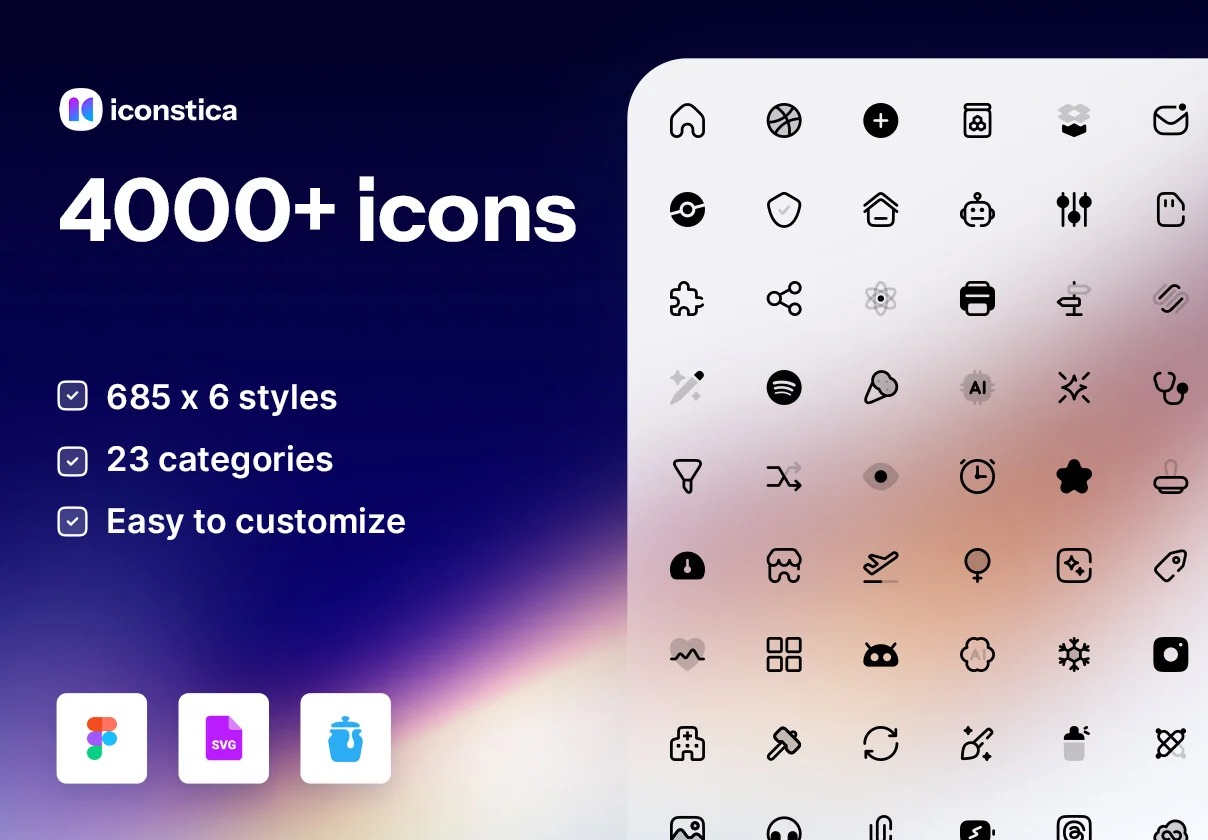 4000+款精美APP网站界面设计矢量线稿图标Icons设计素材 Iconstica Icon Pack – 4000+ Icons Set , 第1张