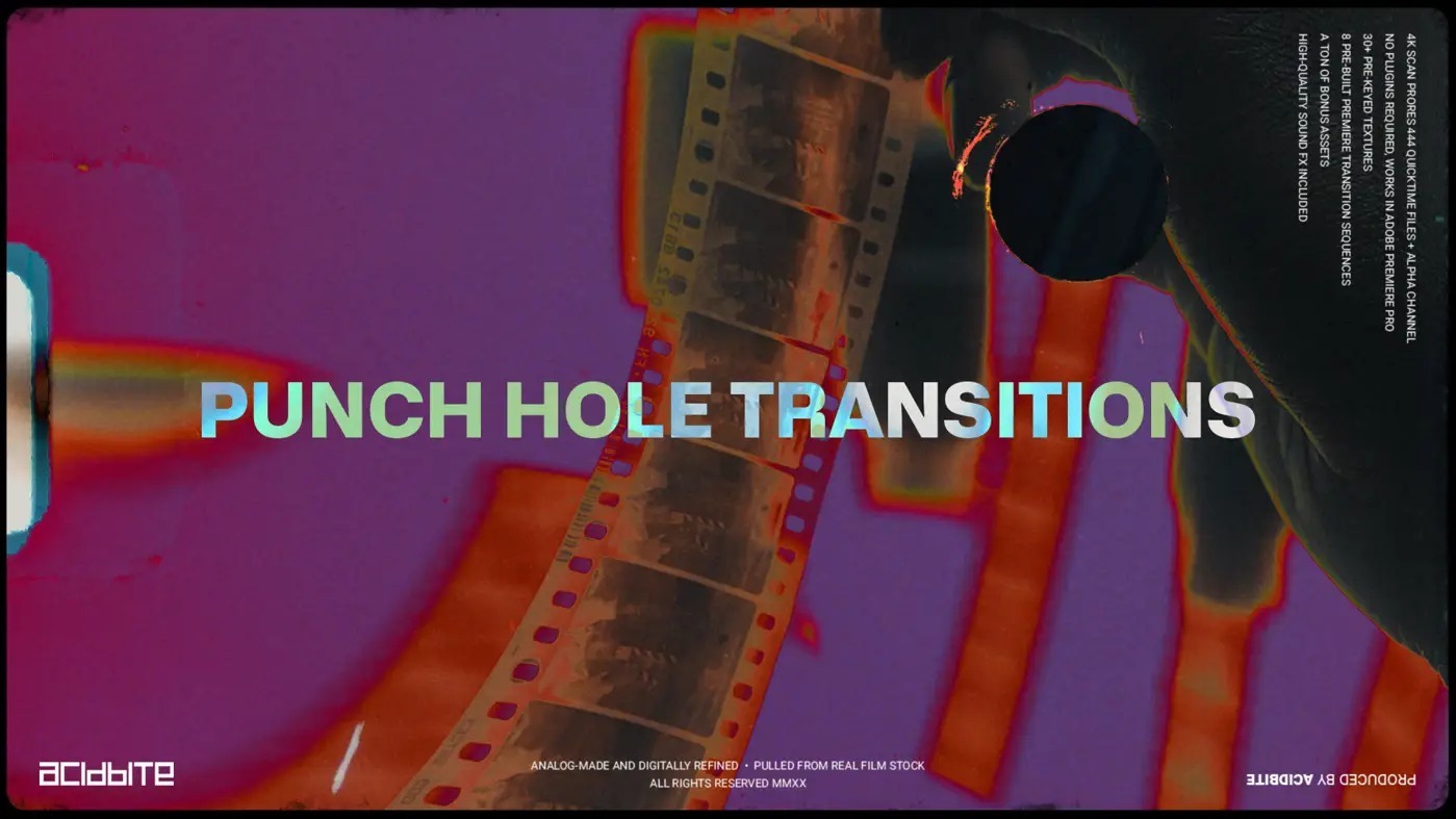 Acidbite 33个复古酸性胶卷手工打孔扫描纹理电影过渡覆盖层 PUNCH HOLE TRANSITIONS , 第10张