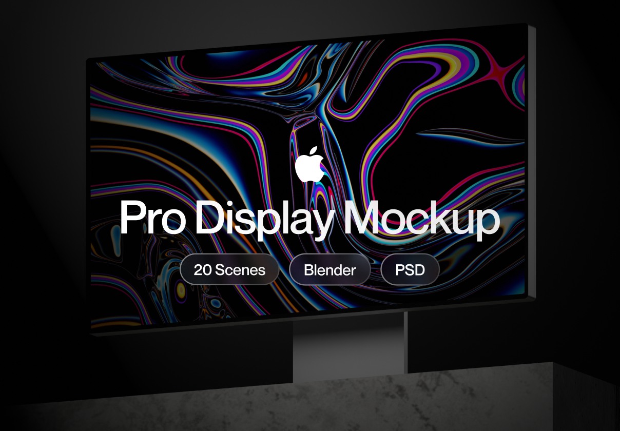 20款高级苹果Pro Display XDR电脑显示器演示效果图贴图样机Ps/Blender模板素材 Apple Pro Display XDR Mockup , 第1张