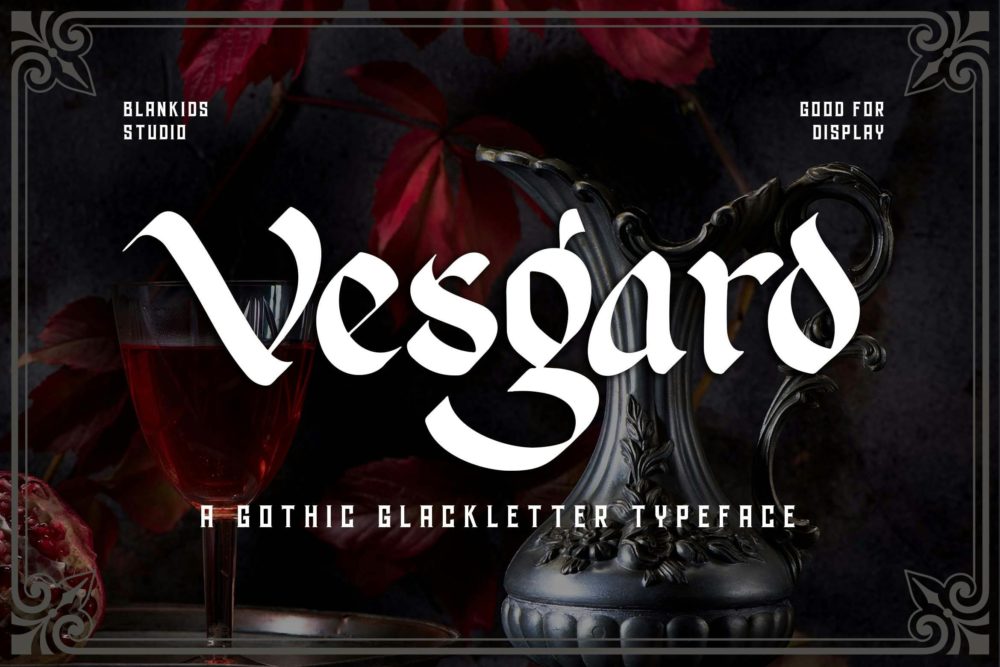 优雅哥特式品牌海报徽标设计装饰英文字体安装包 Vesgard a Gothic Blackletter Font , 第1张