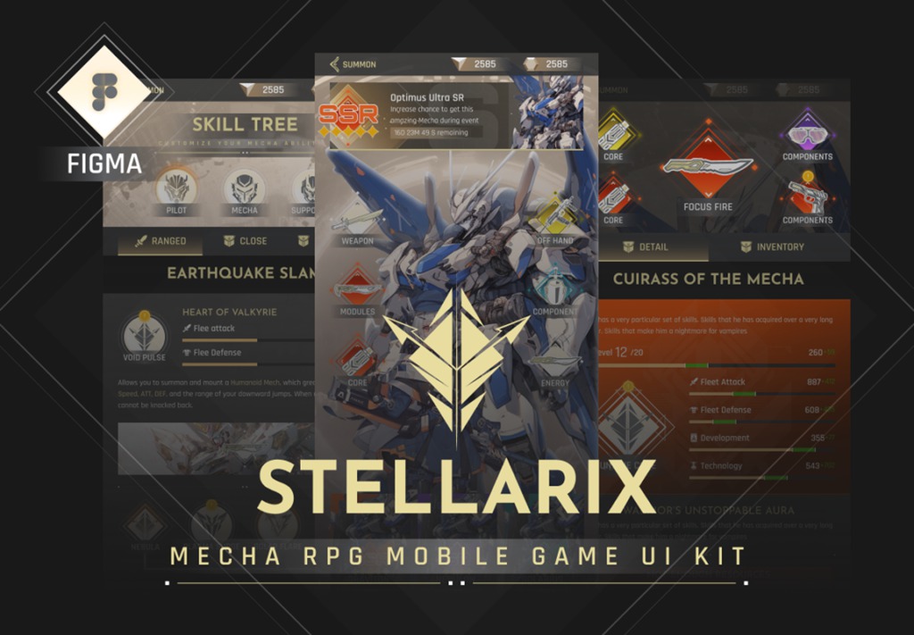 50屏创意机甲主题风格手机游戏APP用户界面UI设计Fimga模板套件 Stellarix Mobile Game UI Kit , 第1张