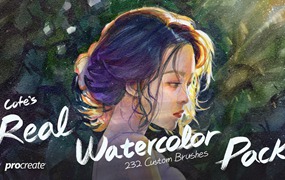 逼真水彩绘画效果笔刷纸张纹理图片调色板Procreate设计素材 COFE’s Real Watercolor Pack for Procreate