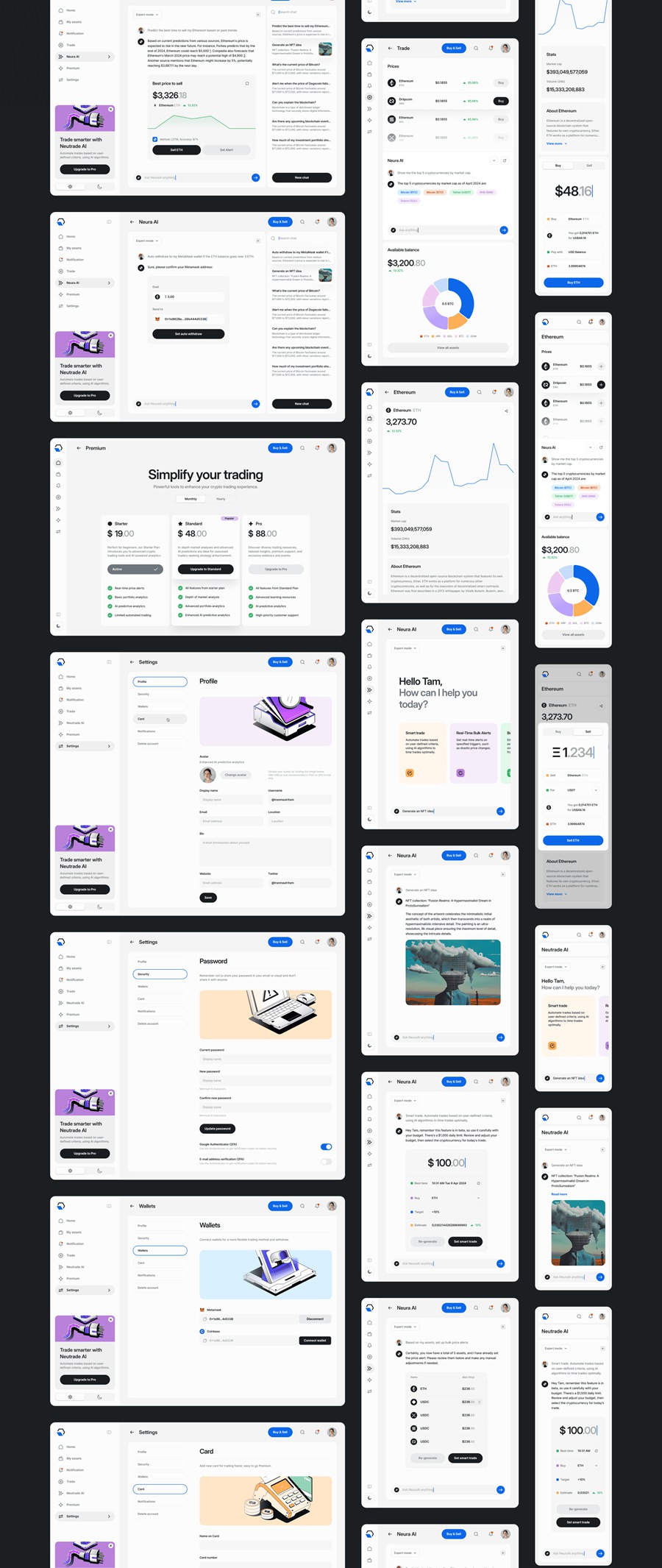 500+现代极简双色加密货币金融代币AI人工智能网站页面APP应用程序仪表盘UI设计套件Neutrade – Crypto AI UI Kit APP UI 第15张