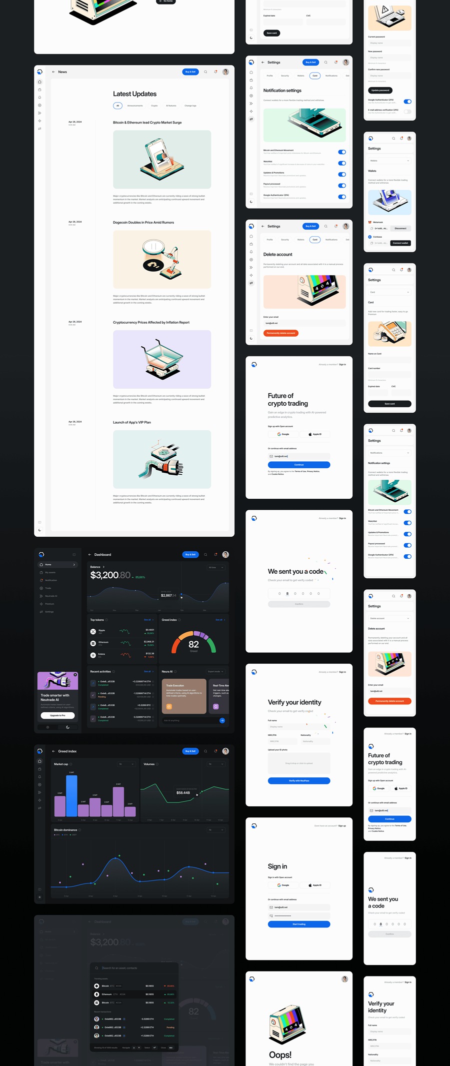 500+现代极简双色加密货币金融代币AI人工智能网站页面APP应用程序仪表盘UI设计套件Neutrade – Crypto AI UI Kit APP UI 第17张