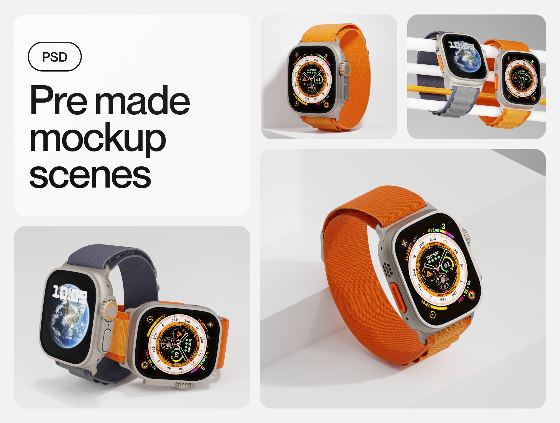 逼真苹果手表Watch Ultra屏幕演示效果图PS贴图样机模板设计素材 Apple Watch Ultra Mockup 样机素材 第5张