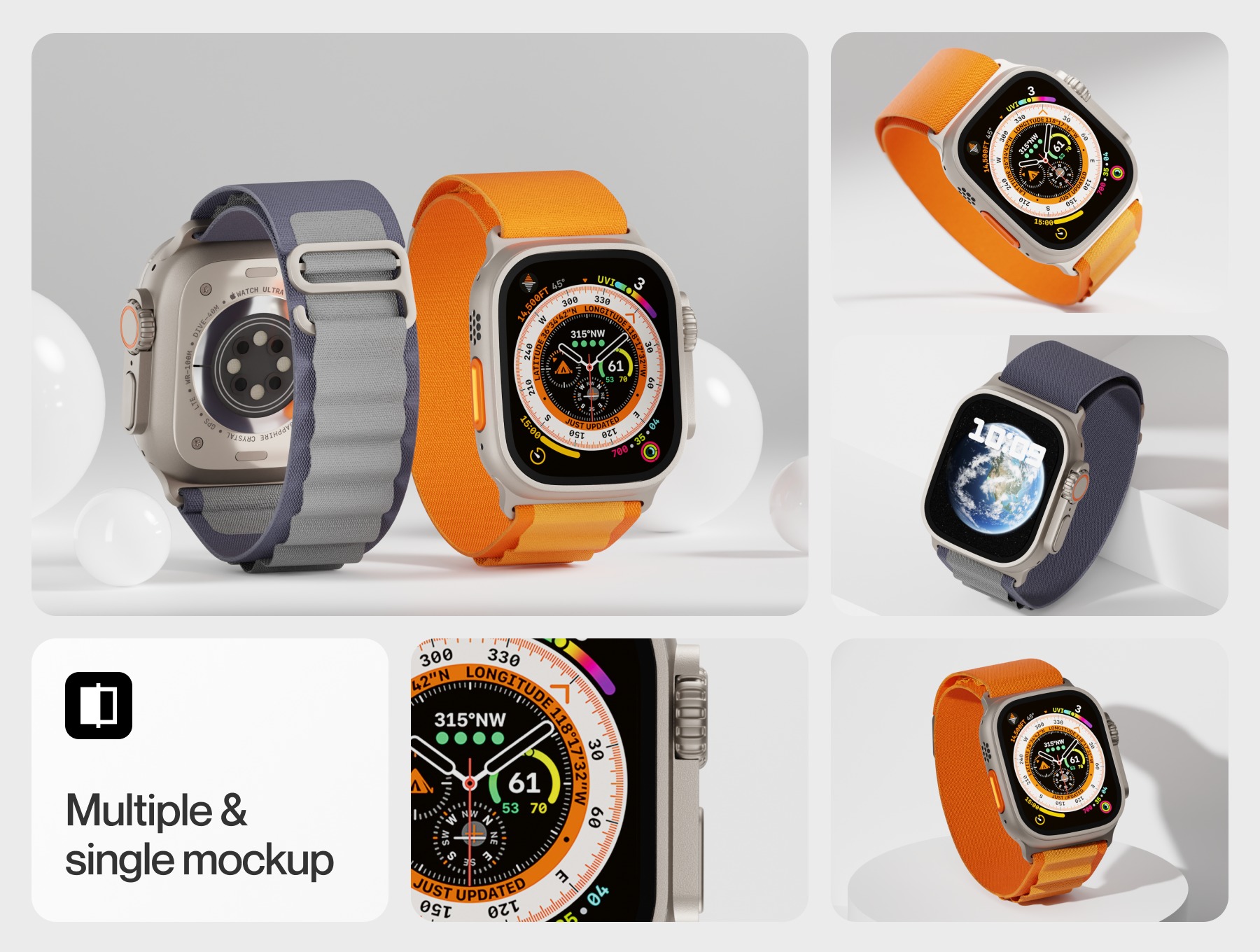 逼真苹果手表Watch Ultra屏幕演示效果图PS贴图样机模板设计素材 Apple Watch Ultra Mockup 样机素材 第6张